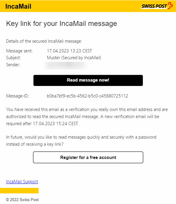Screenshot of the key link to open a message