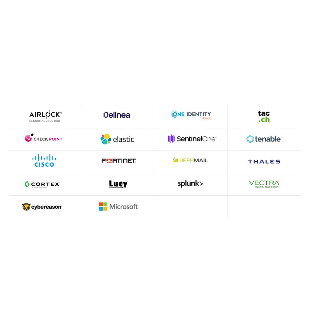 Airlock, Delineo, One Identity, Check Point, elastic, SentinelOne tenable, Fortinet, SeppMail, Thales, Cortex, Lucy, splunk, Vectra, Cybereason, Microsoft
