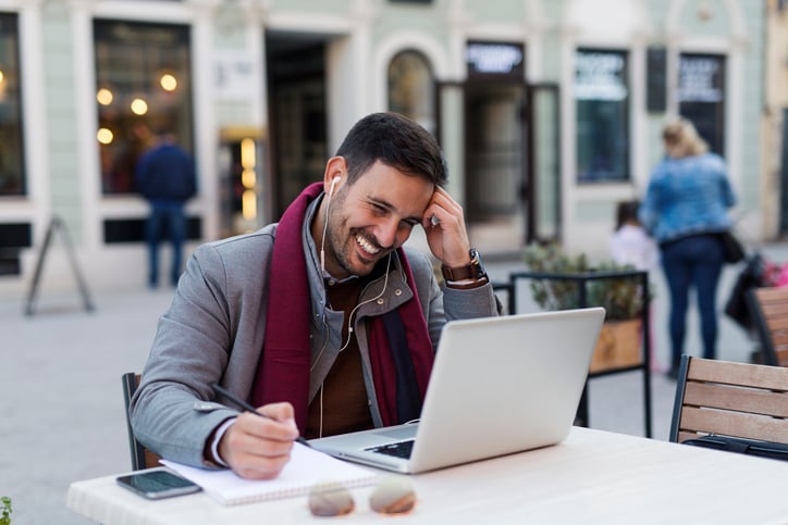  Man working on the go in a secure digital workspace with Tresorit